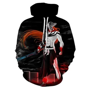 Anime Bleach Hoodie - Unisex Black 3D Print Pullover Hoodie with Big Pockets