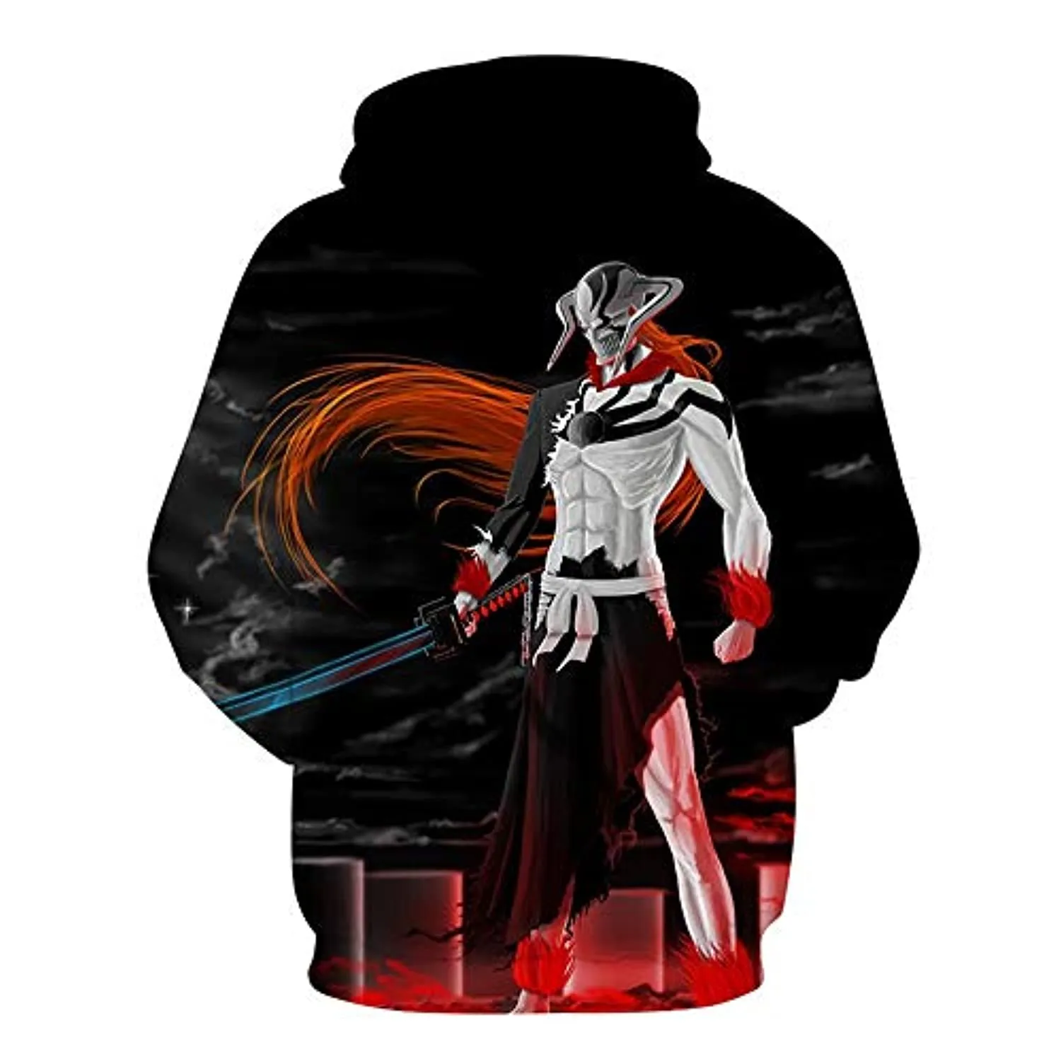 Anime Bleach Hoodie - Unisex Black 3D Print Pullover Hoodie with Big Pockets