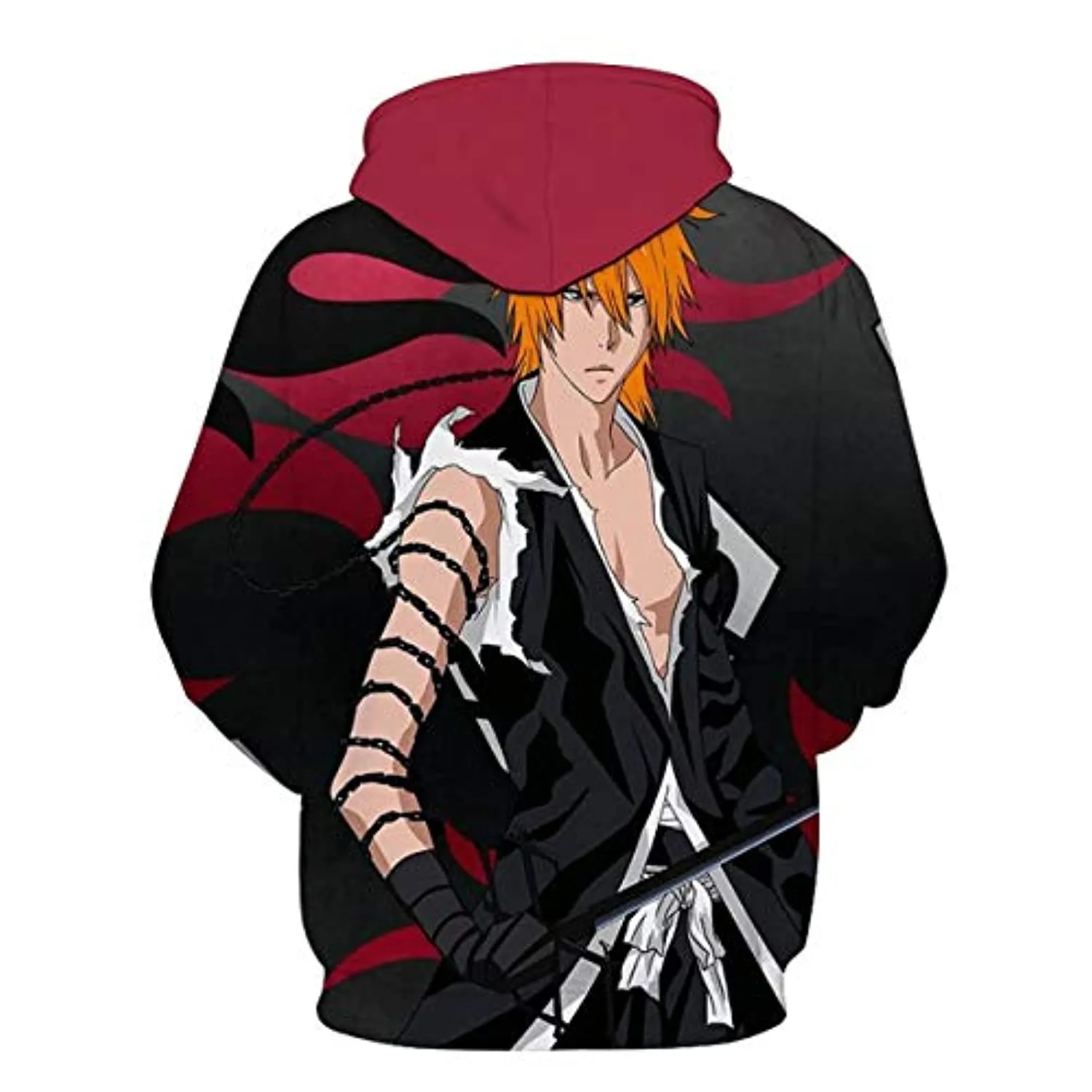 Anime Bleach Hoodie - Unisex Ichigo Kurosaki 3D Print Pullover Hoodie with Big Pockets
