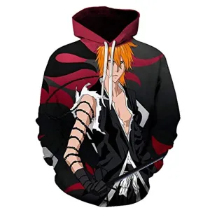 Anime Bleach Hoodie - Unisex Ichigo Kurosaki 3D Print Pullover Hoodie with Big Pockets