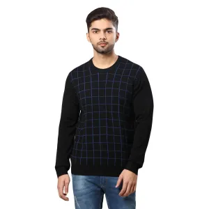 Men Black Wrapper Acrylic Wool Blend Round Collar Sweaters
