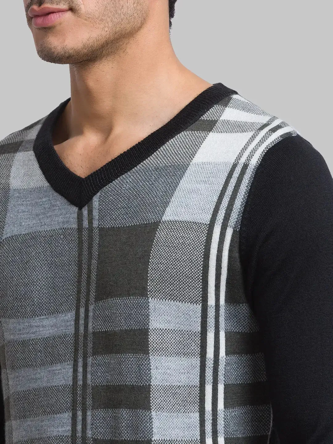 Men Black Yarn Dyed Acrylic Blend Full Sleeve Sweaters