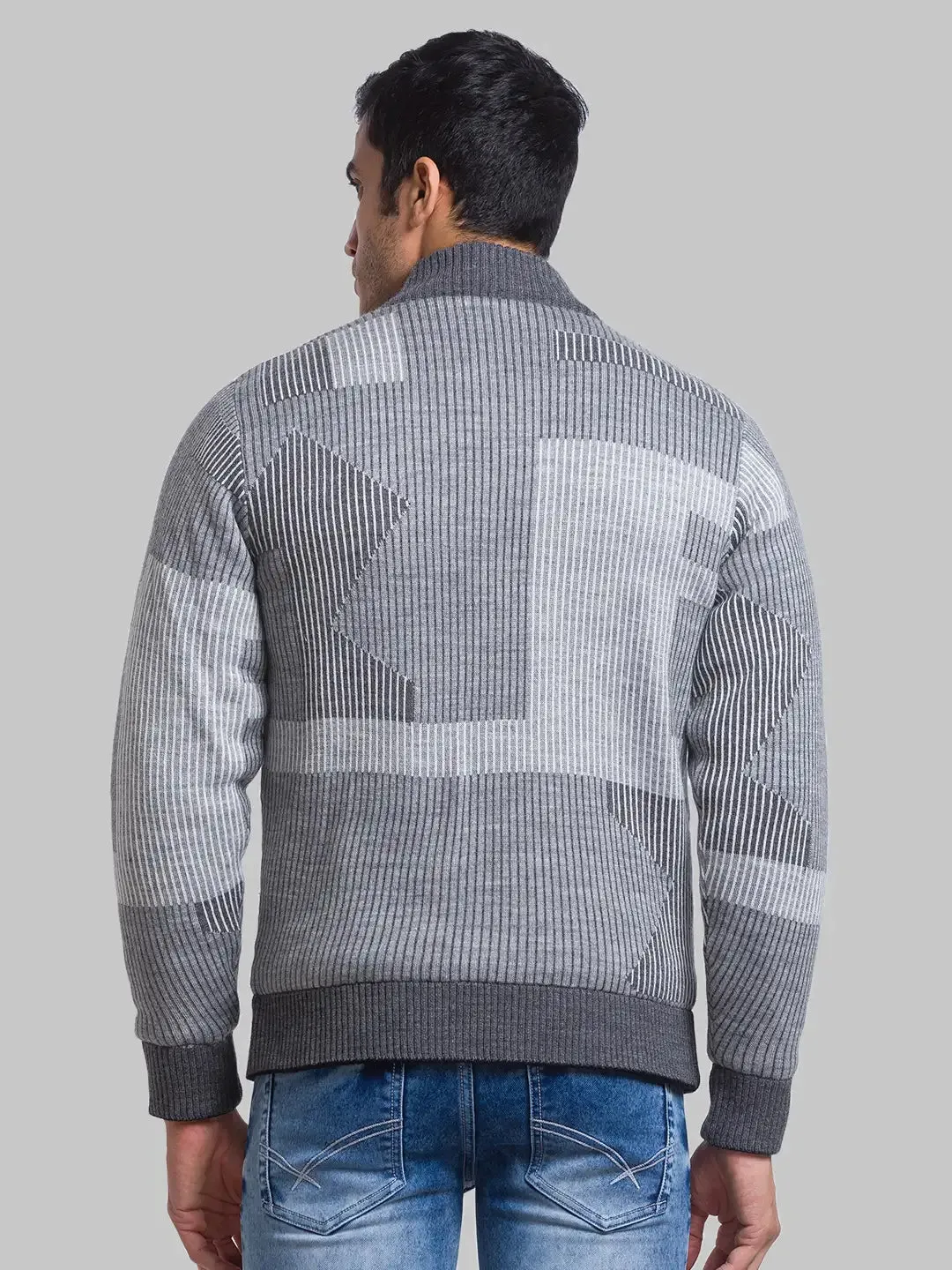 Men Grey Solid Acrylic Full Sleeve Sweaters