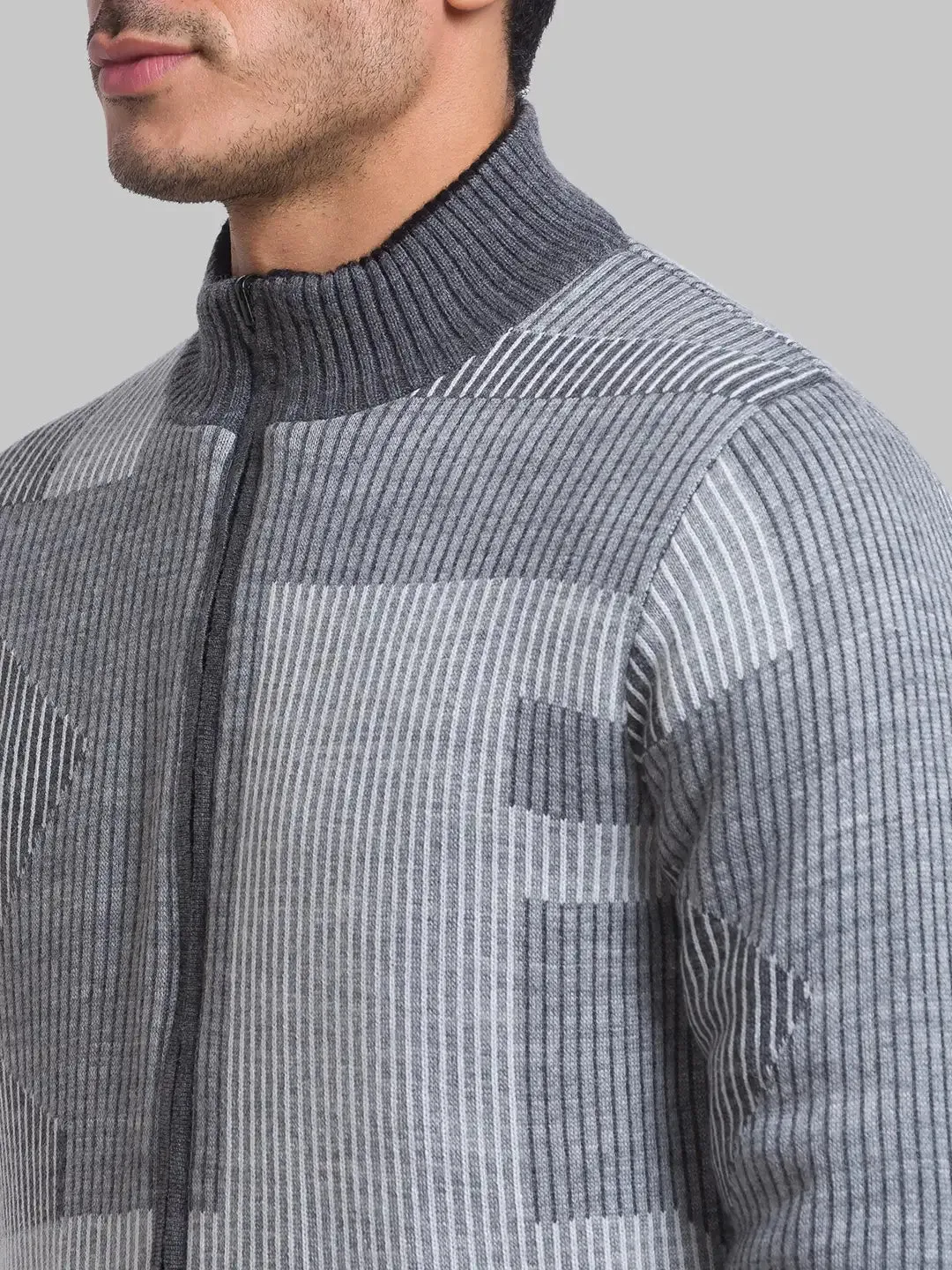 Men Grey Solid Acrylic Full Sleeve Sweaters