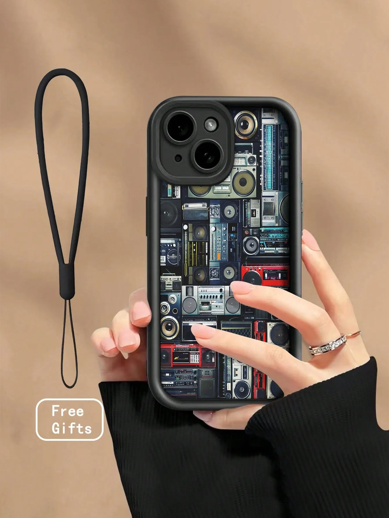 New Groove Texture Thickened Anti-Fall Colorful Hand Strap Drawing Phone Case Suitable For IPhone 15 Pro Max, Apple P13, P14, P11, P12 Pro, XS.XR/78P.78GES2, Samsung A50, A12, A32, A52, A72, A51, A21S, A13, A14, S22 Ultra, S23, A33, A53, S20 FE, Xiaomi Re