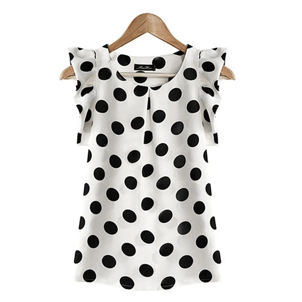 "Big Polka Dots" Women's Butterfly Sleeved Blouse