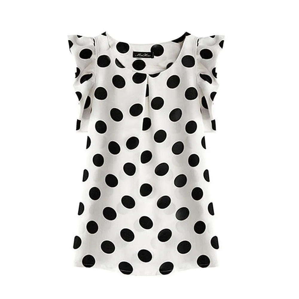 "Big Polka Dots" Women's Butterfly Sleeved Blouse