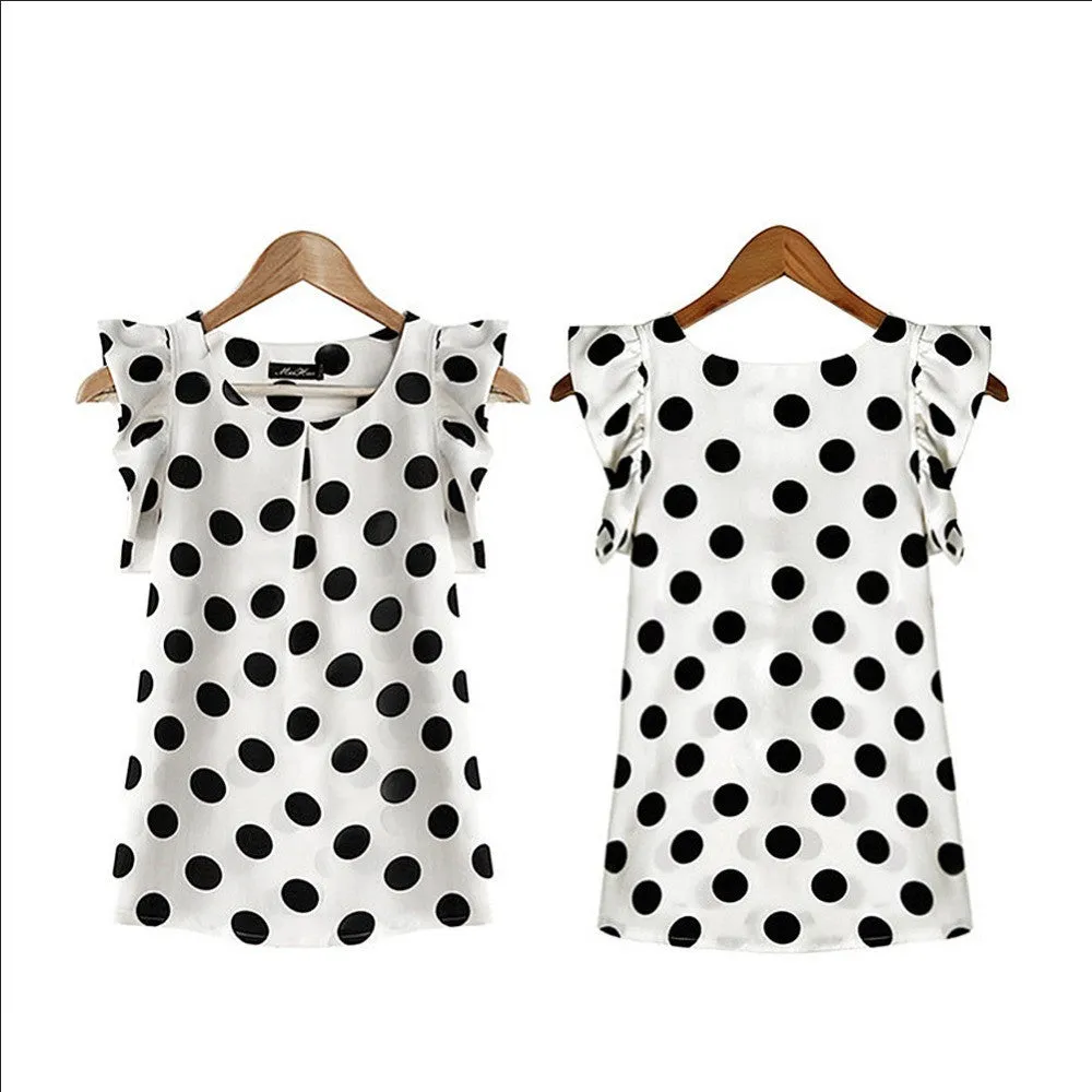 "Big Polka Dots" Women's Butterfly Sleeved Blouse
