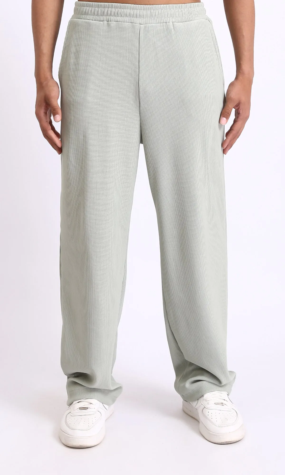 R208097 - Elastic Waist Comfy Ribbed Pants - Pastel Olive