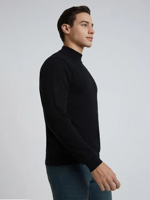 Raymond Men Black Solid Contemporary Fit Wool Blend Sweater