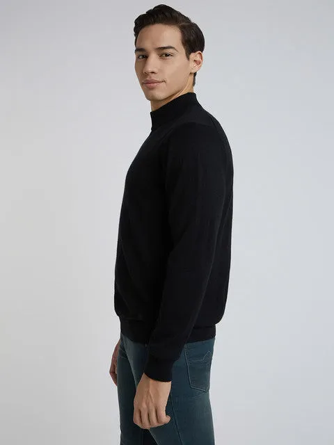 Raymond Men Black Solid Contemporary Fit Wool Blend Sweater